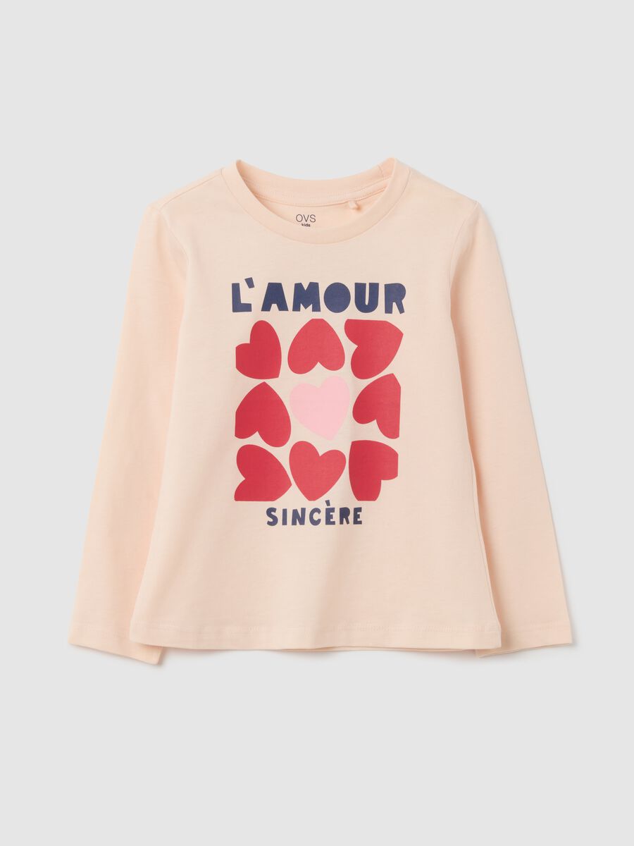 Girls' long beige cotton top - regular fit with print_0