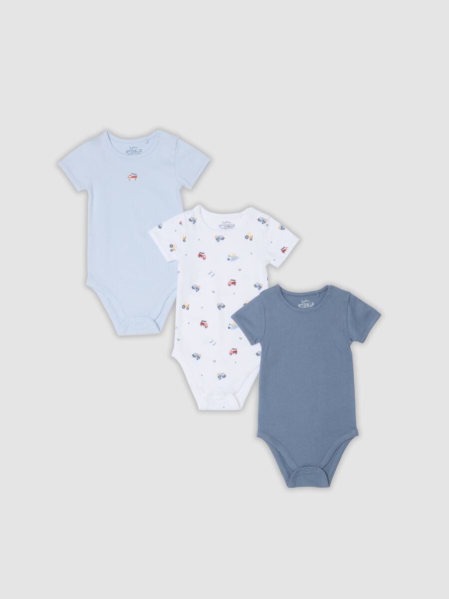 Tripack body blu e bianchi in puro cotone organico con macchinine_0