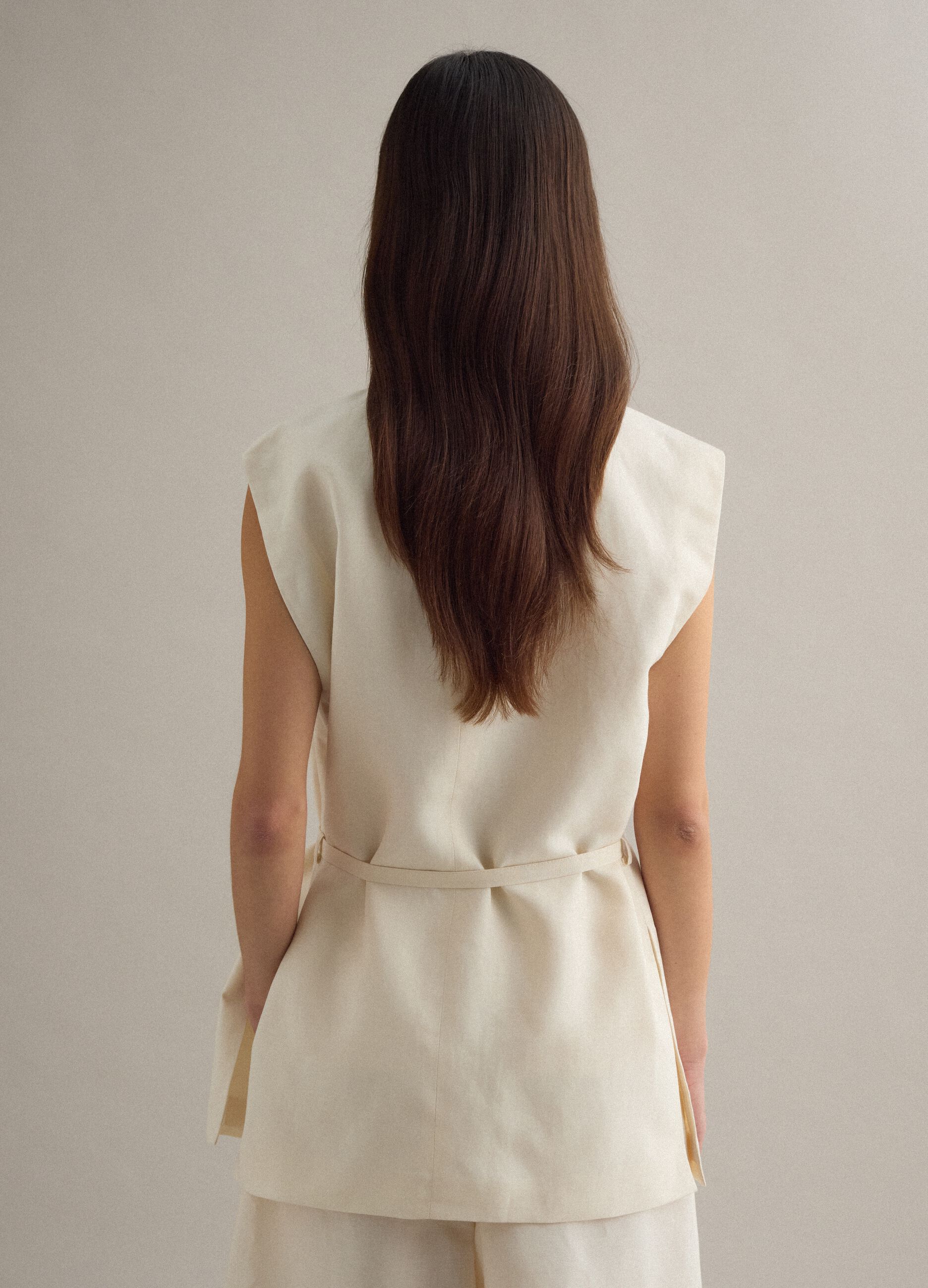 White regular-fit lyocell-linen blend waistcoat with belt