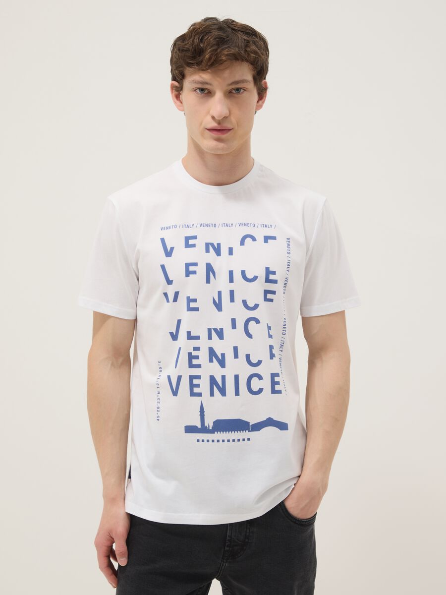 White pure cotton T-shirt with front print, regular fit_0