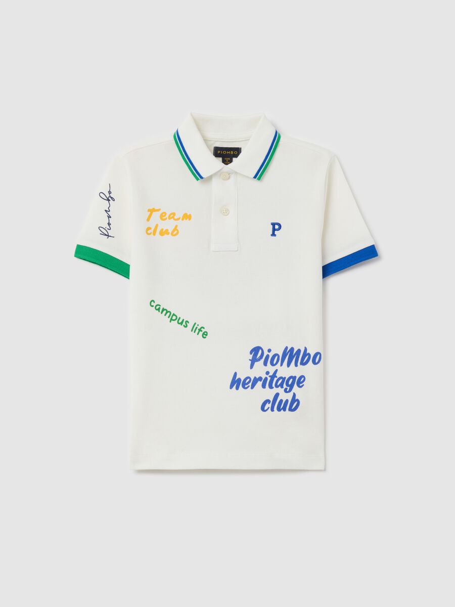 Piquet polo shirt with lettering print and logo embroidery_3