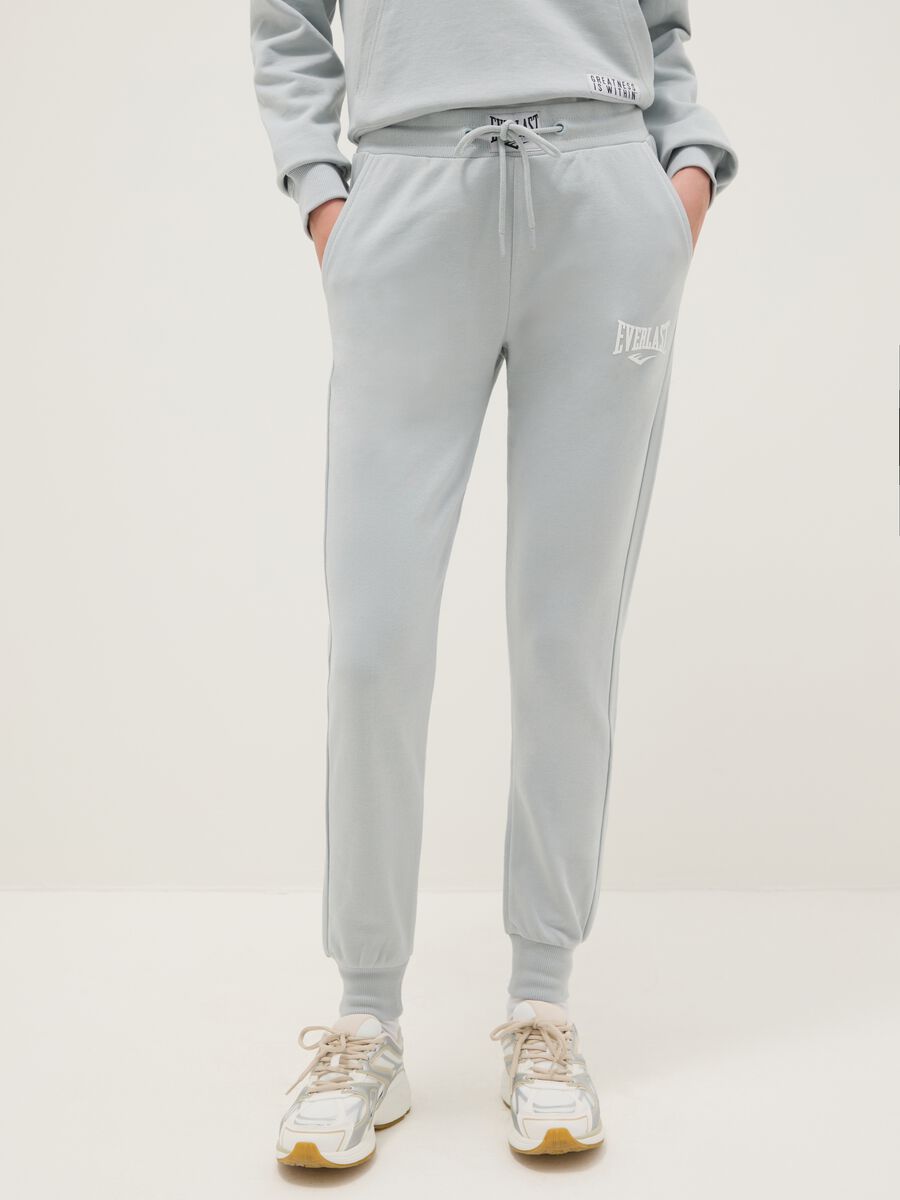 Grey cotton blend regular fit trousers with Everlast logo_1
