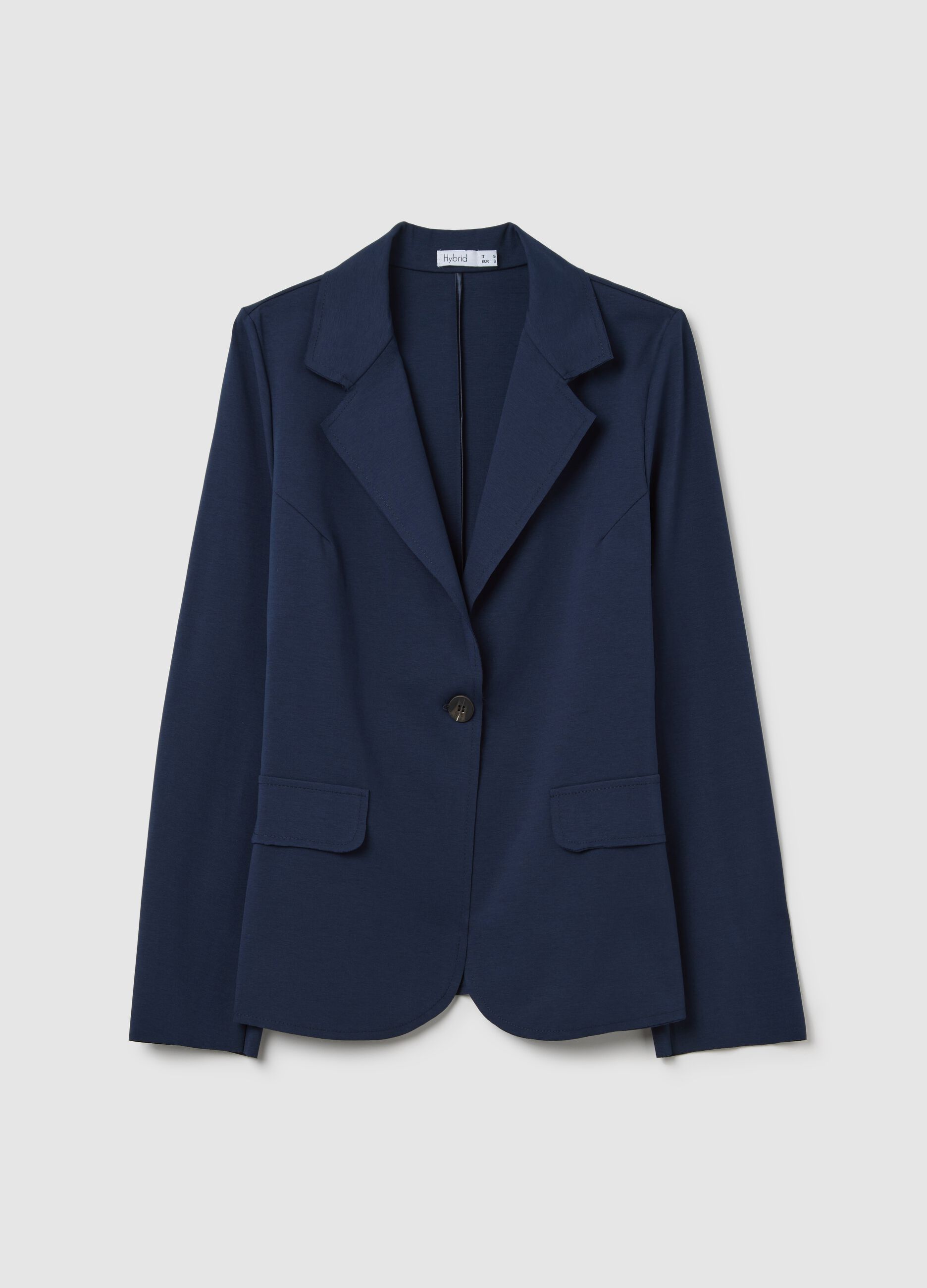Blue stretch single-breasted blazer