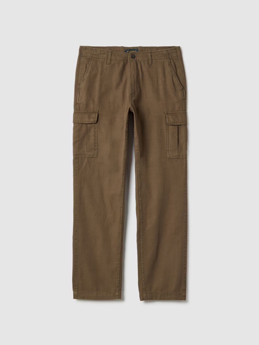 Brown regular fit cotton and linen cargo trousers_4