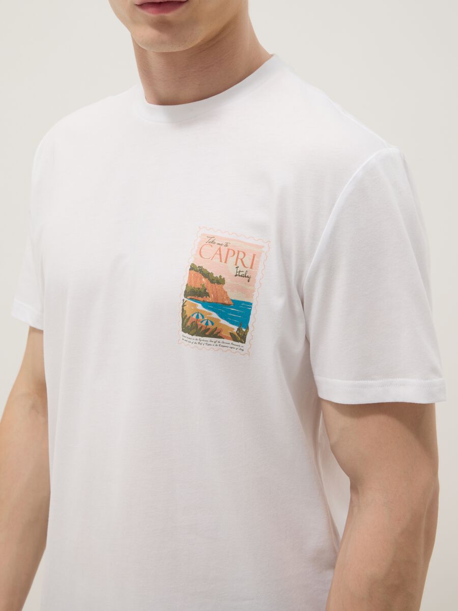 White pure cotton T-shirt with applied print, regular fit_2
