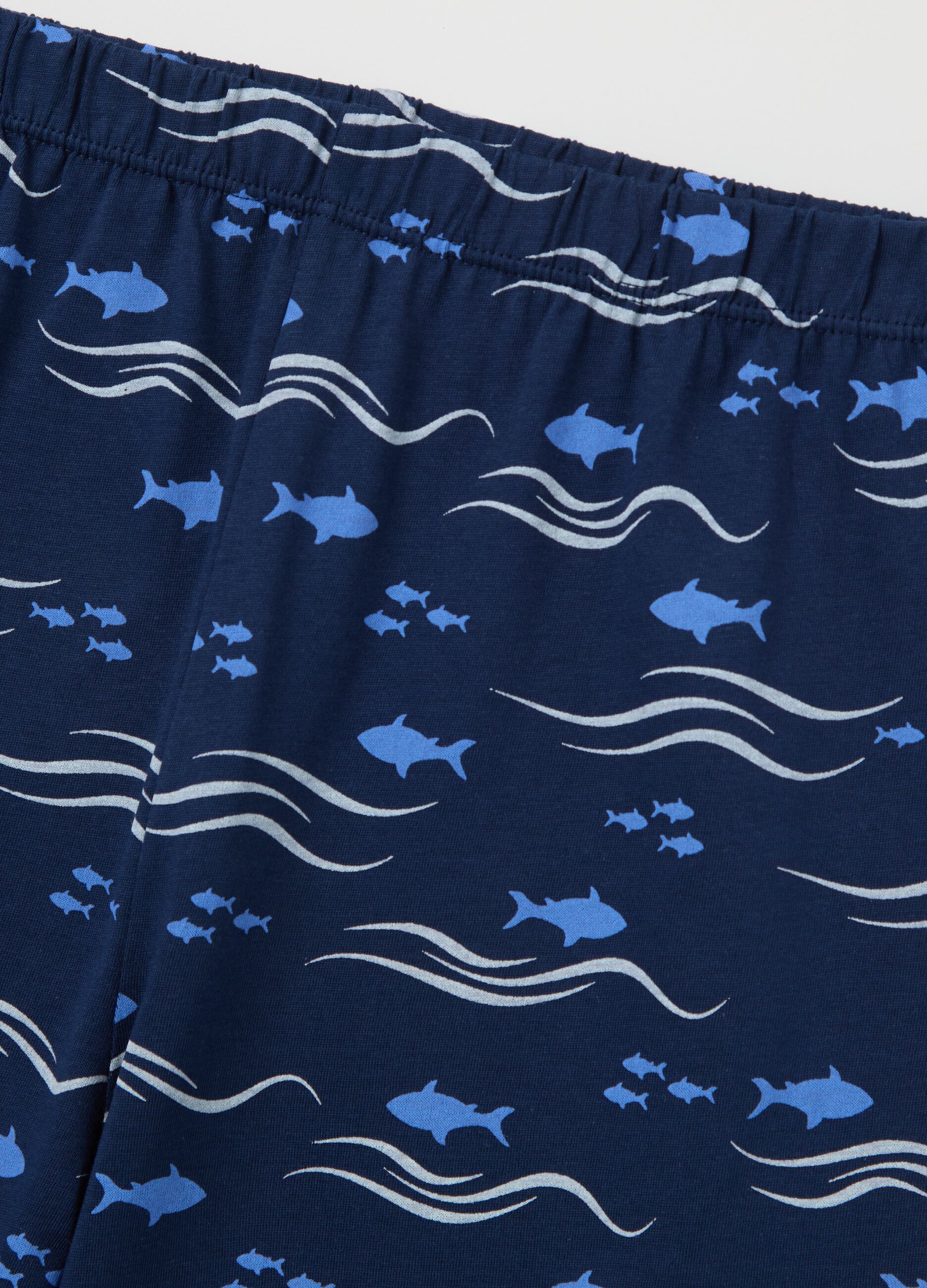 Blue pyjamas in cotton with fish print