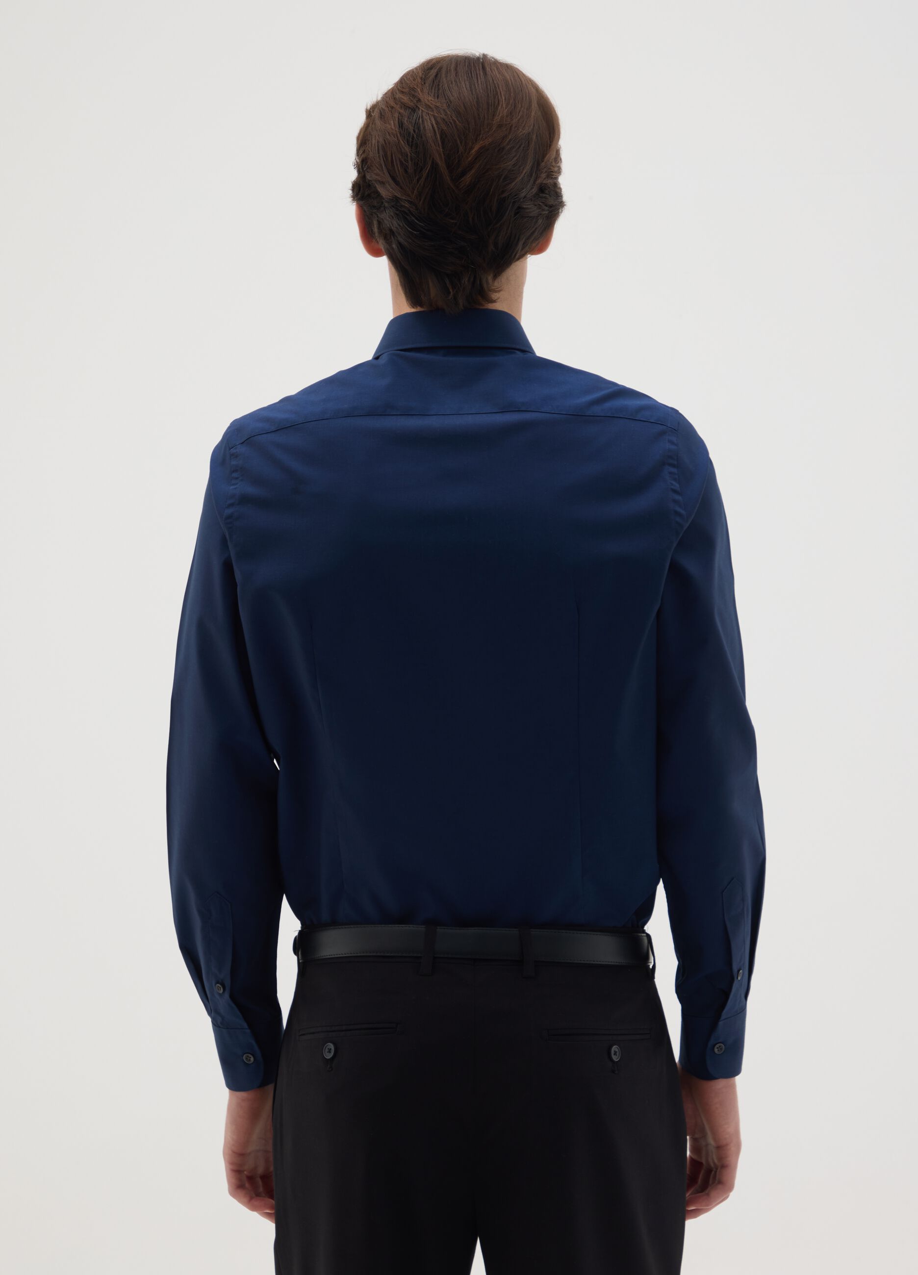 Men's Blue Cotton Blend Shirt Slim Fit Easy Iron