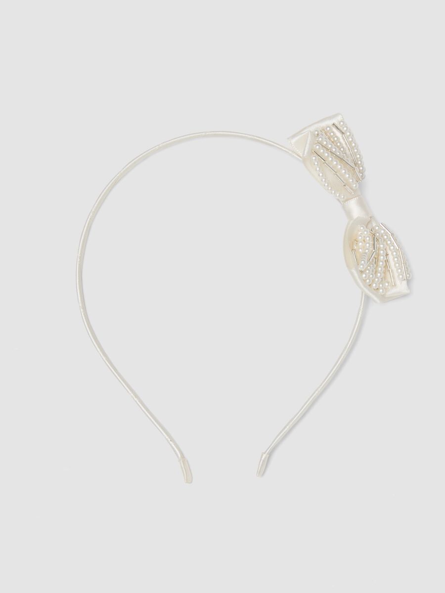 White headband with pearls for girls with bow_0