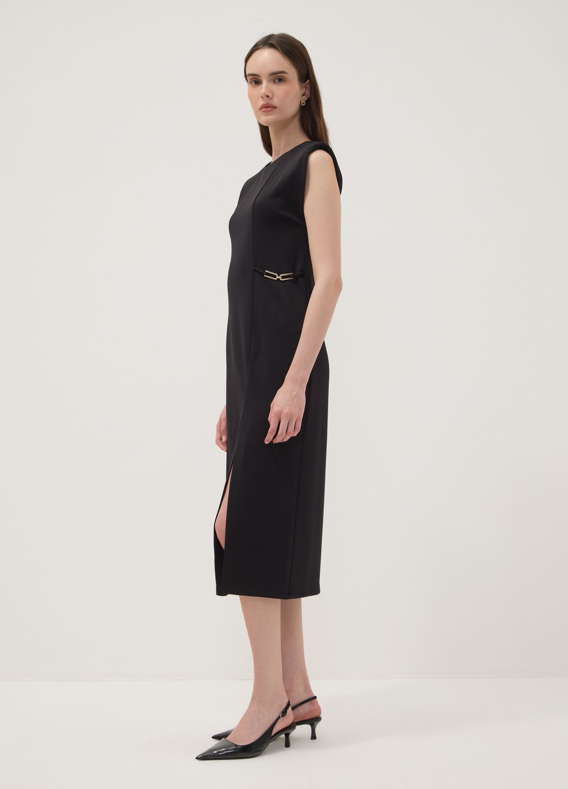 Black midi dress in stretch fabric, slim fit