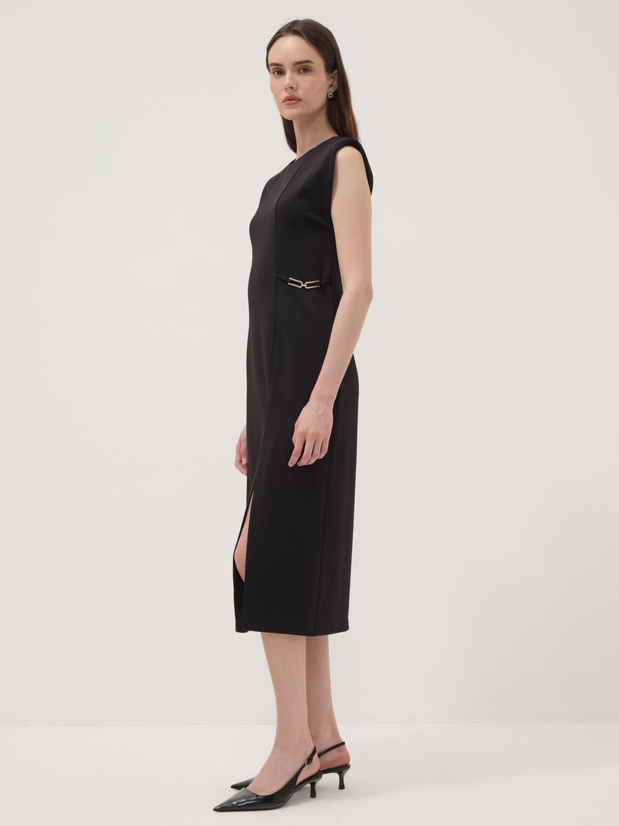 Abito nero midi in tessuto elasticizzato slim fit_0