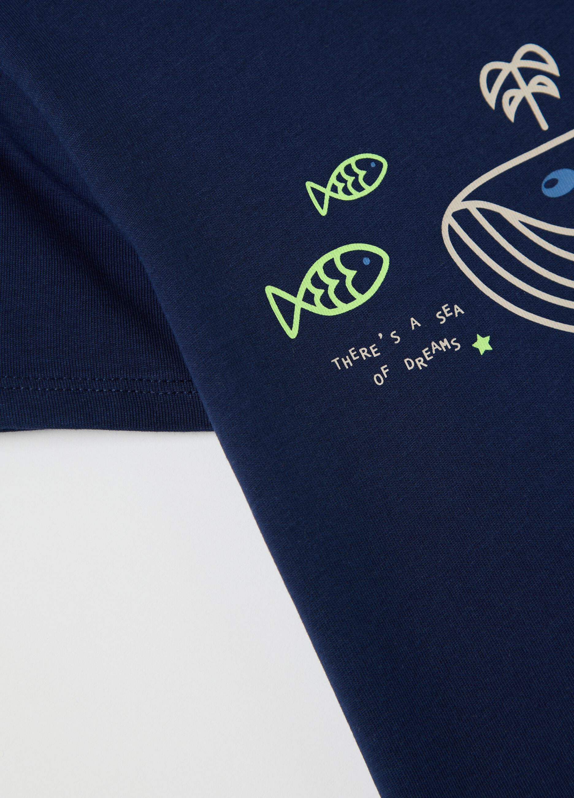 Blue cotton T-shirt with print