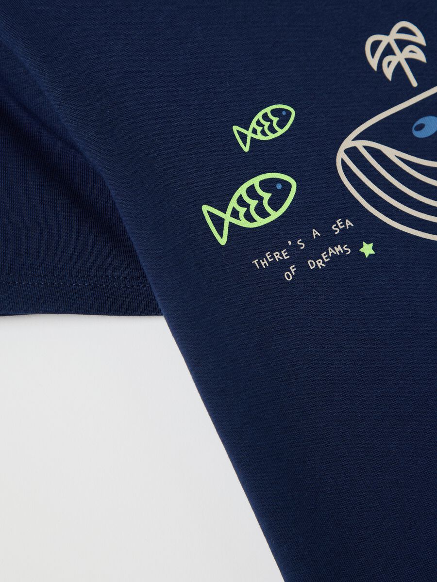 Blue cotton T-shirt with print_3