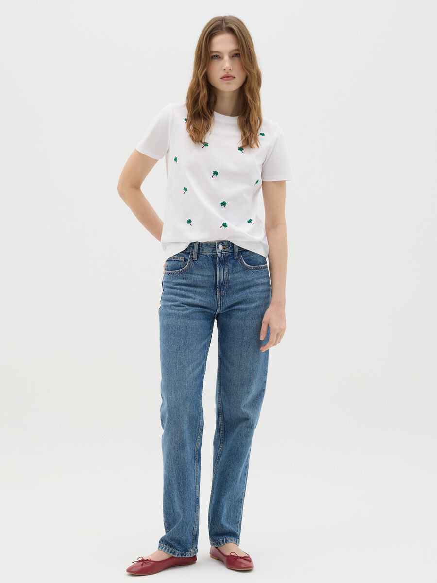 White cotton T-shirt with embroidered palm trees_1