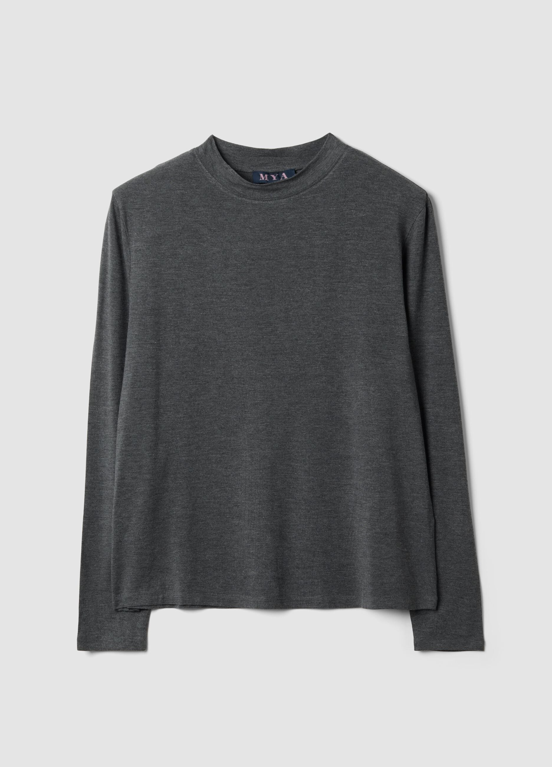 Grey marl stretch viscose crew-neck top