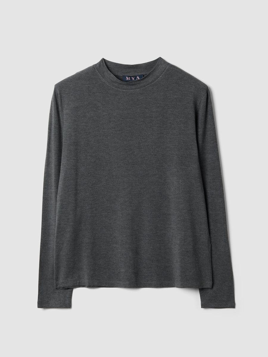 Grey marl stretch viscose crew-neck top_0