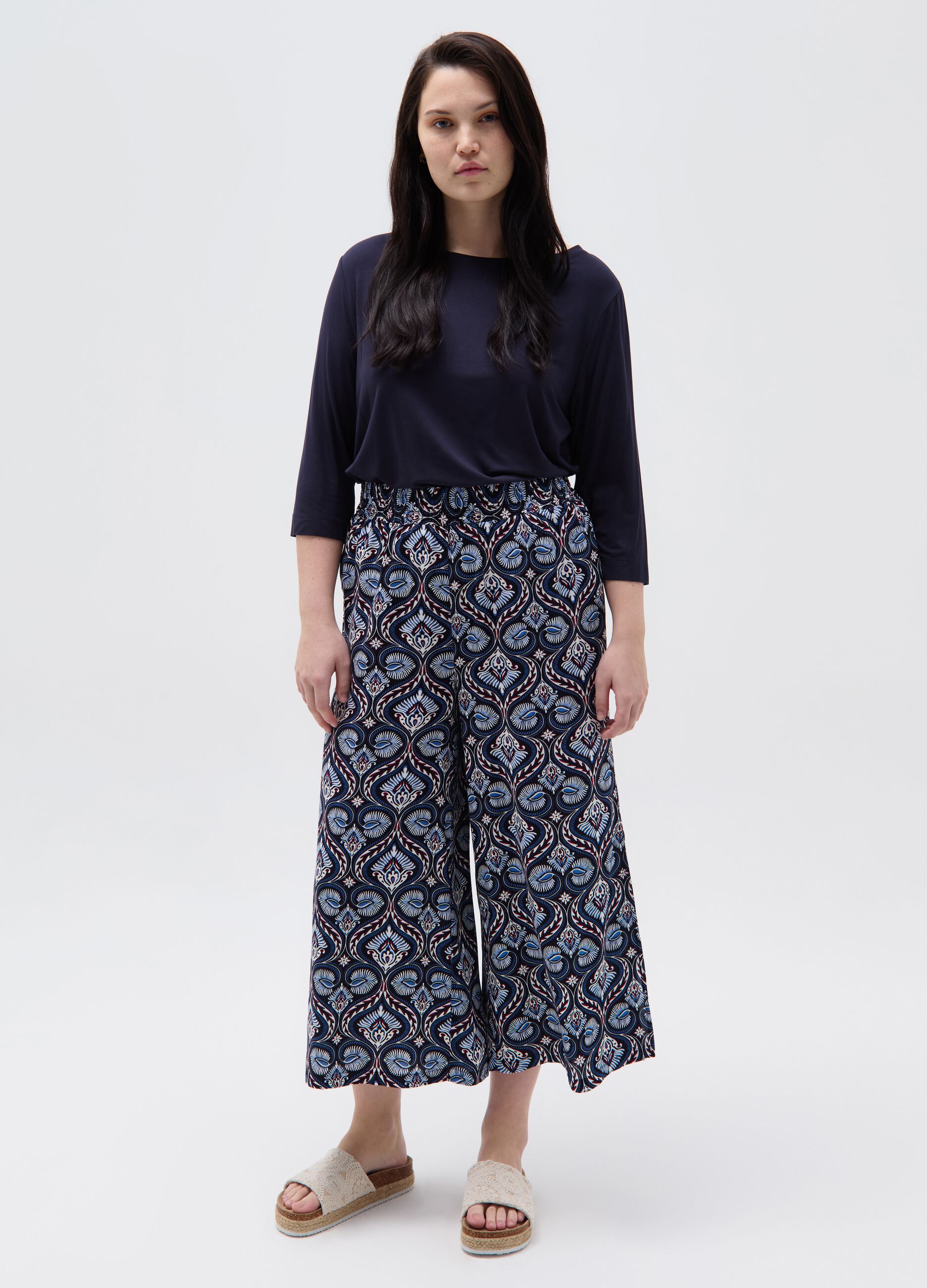 Pantalone wide leg crop stampato Curvy