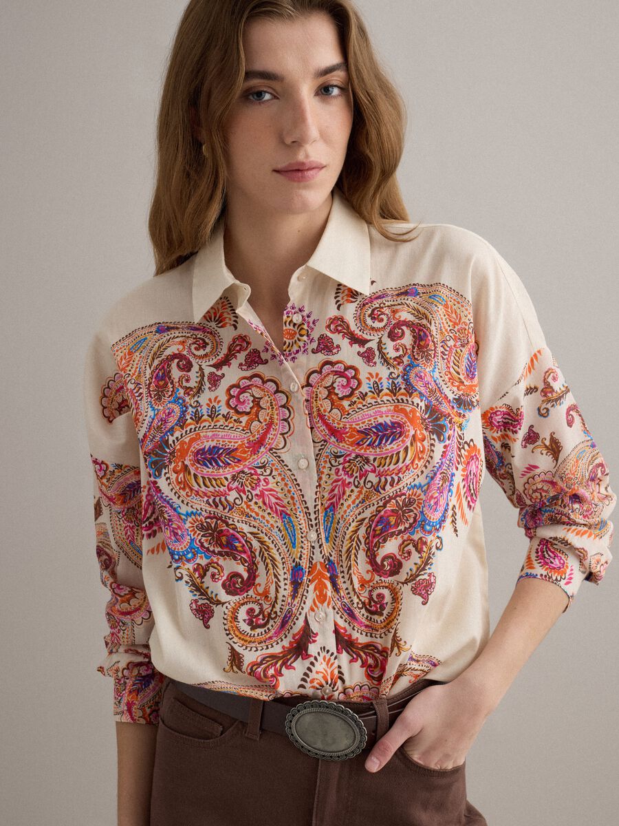 Camicia multicolor a maniche corte in puro cotone_0