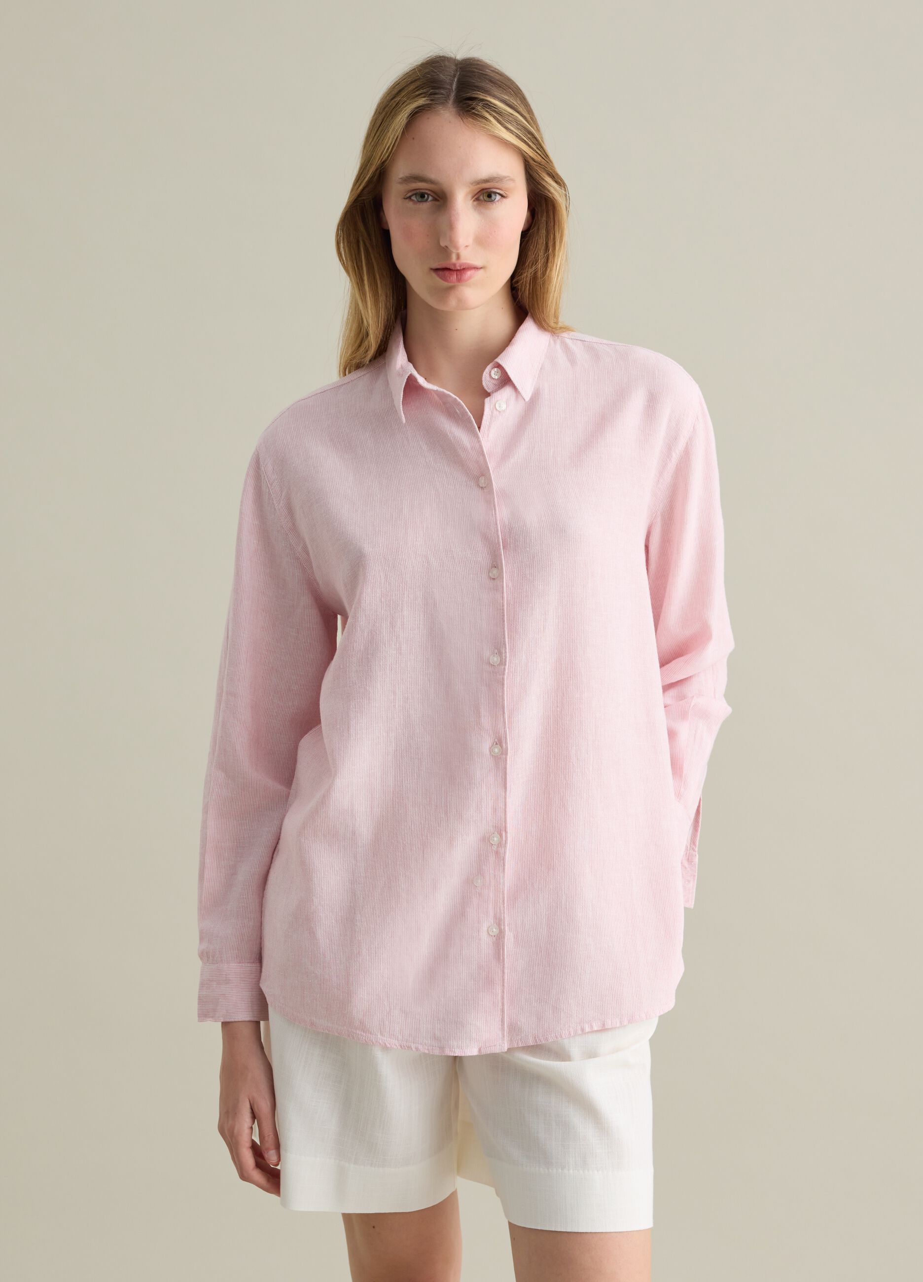 Pink regular shirt in linen and viscose