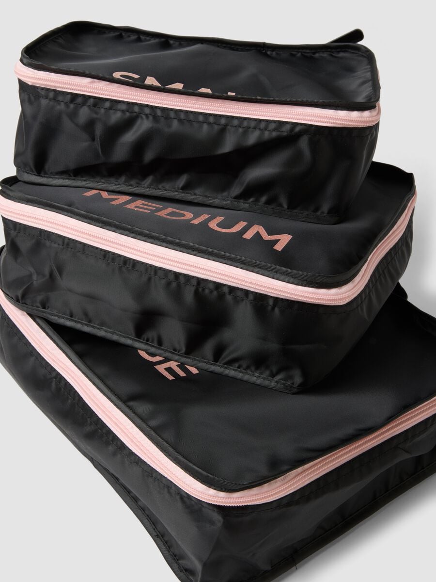 Set di tre organizer neri da viaggio con zip rosa_2