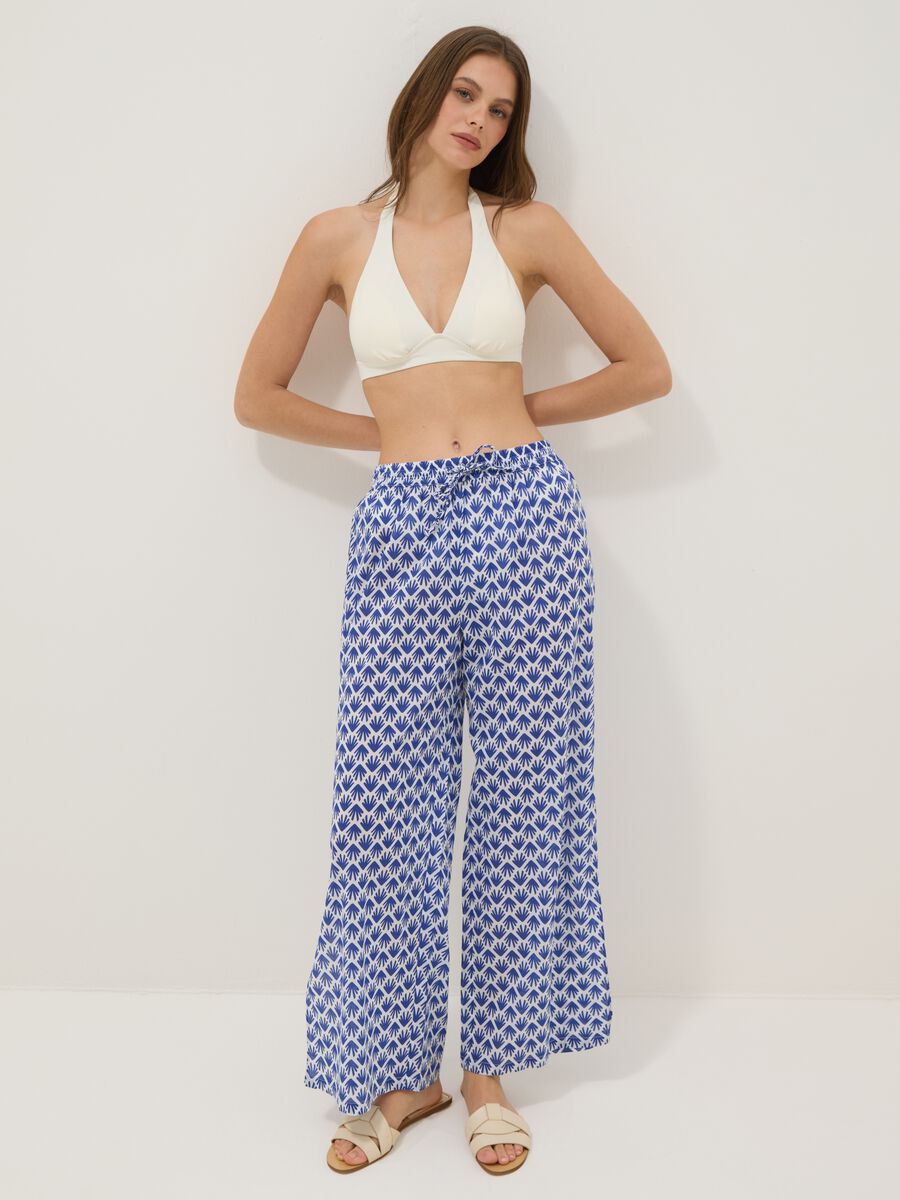 Long pure cotton multicolour floral-print trousers_0