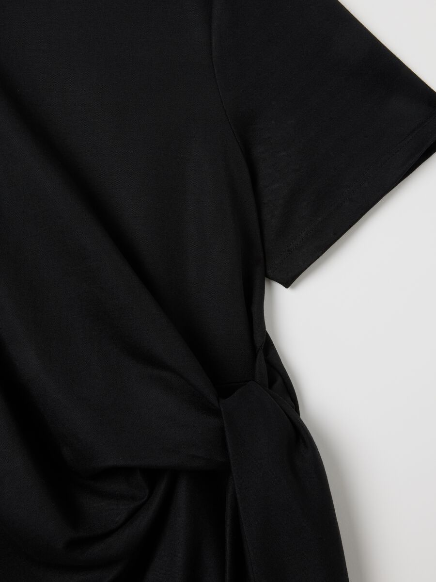 Black viscose blend fitted T-shirt with knot_5