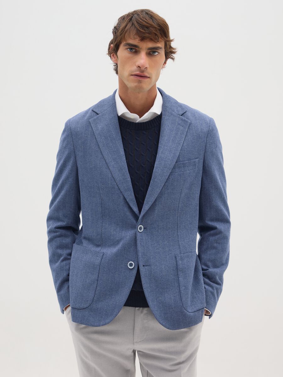 Blazer blu gessato elegante vestibilità slim_0