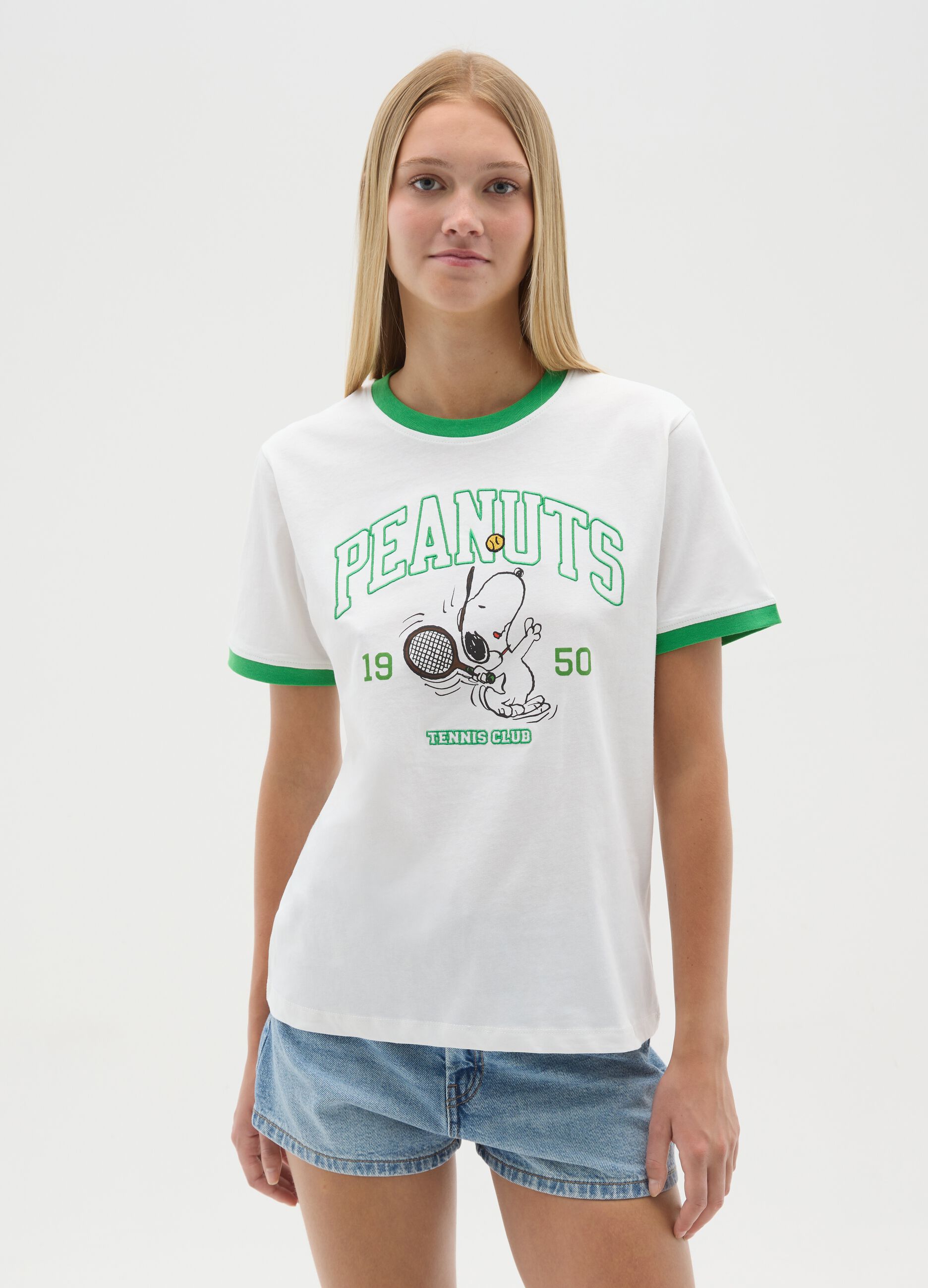 T-shirt da donna in puro cotone multicolor regular fit con stampa Snoopy