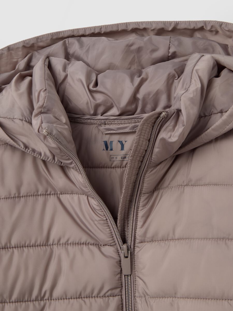 Beige padded jacket regular fit with hood_5