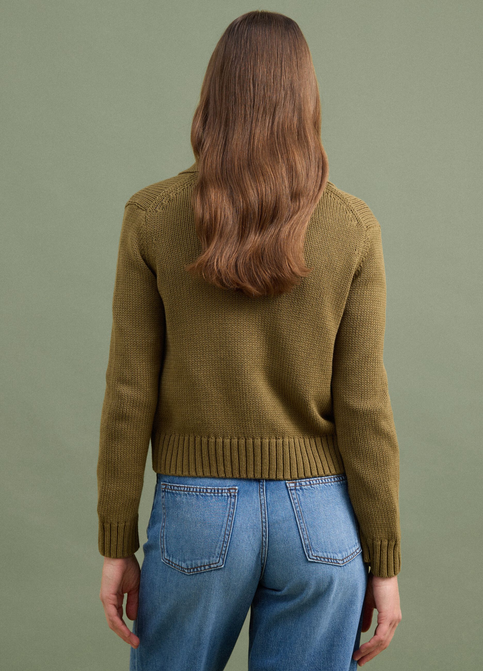 Cardigan verde in puro cotone con bottoni regular fit