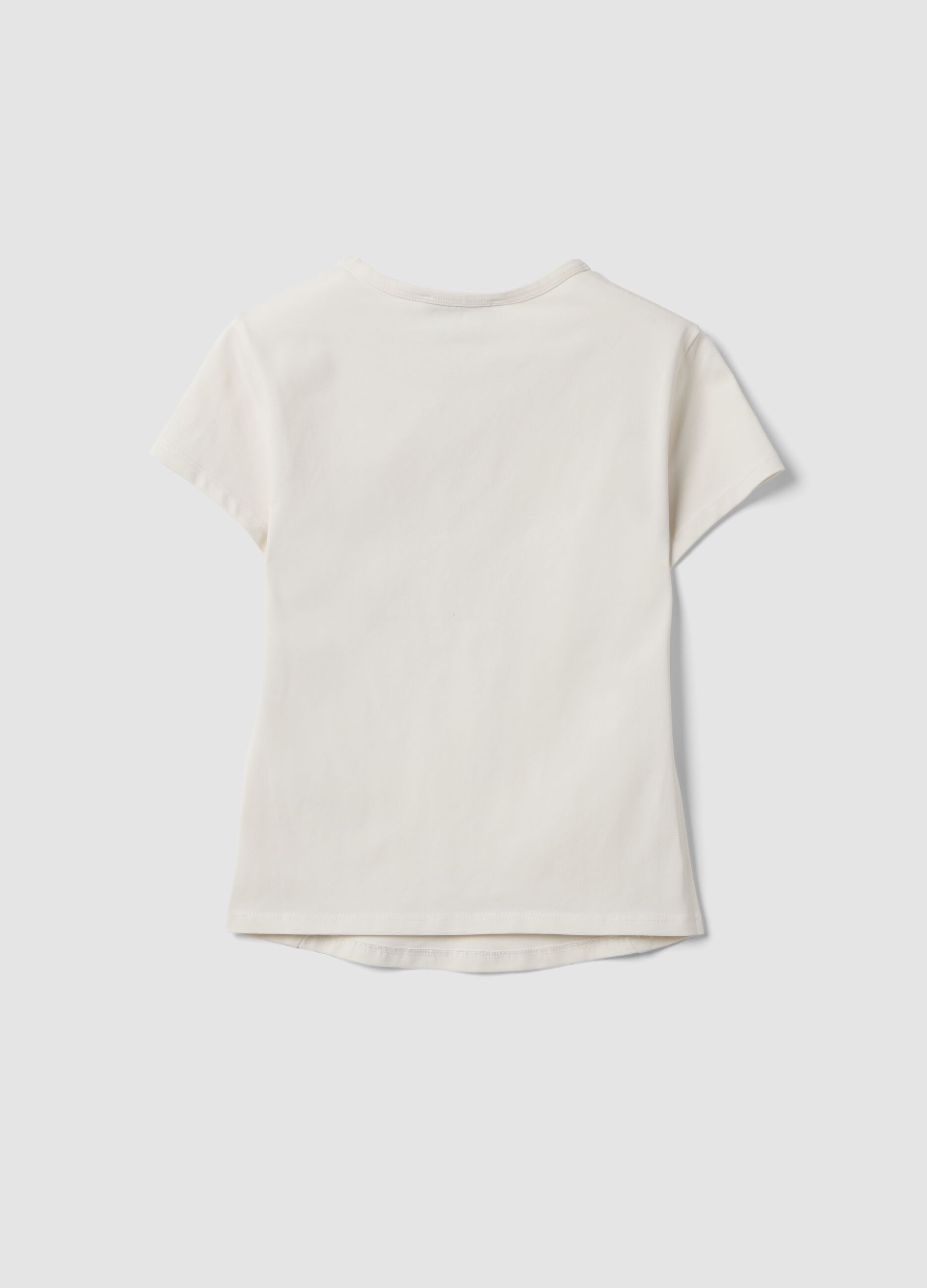 White fitted stretch-cotton T-shirt with rhinestone embellishment