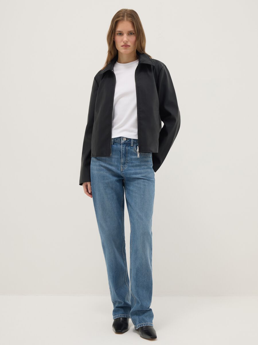 Blue cotton straight fit jeans_0