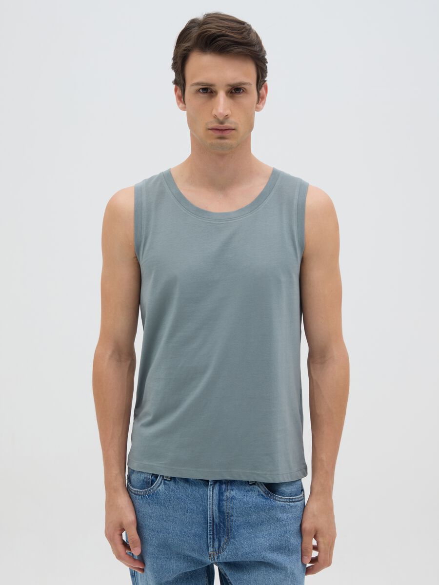 Men's basic green cotton tank top, regular fit_0