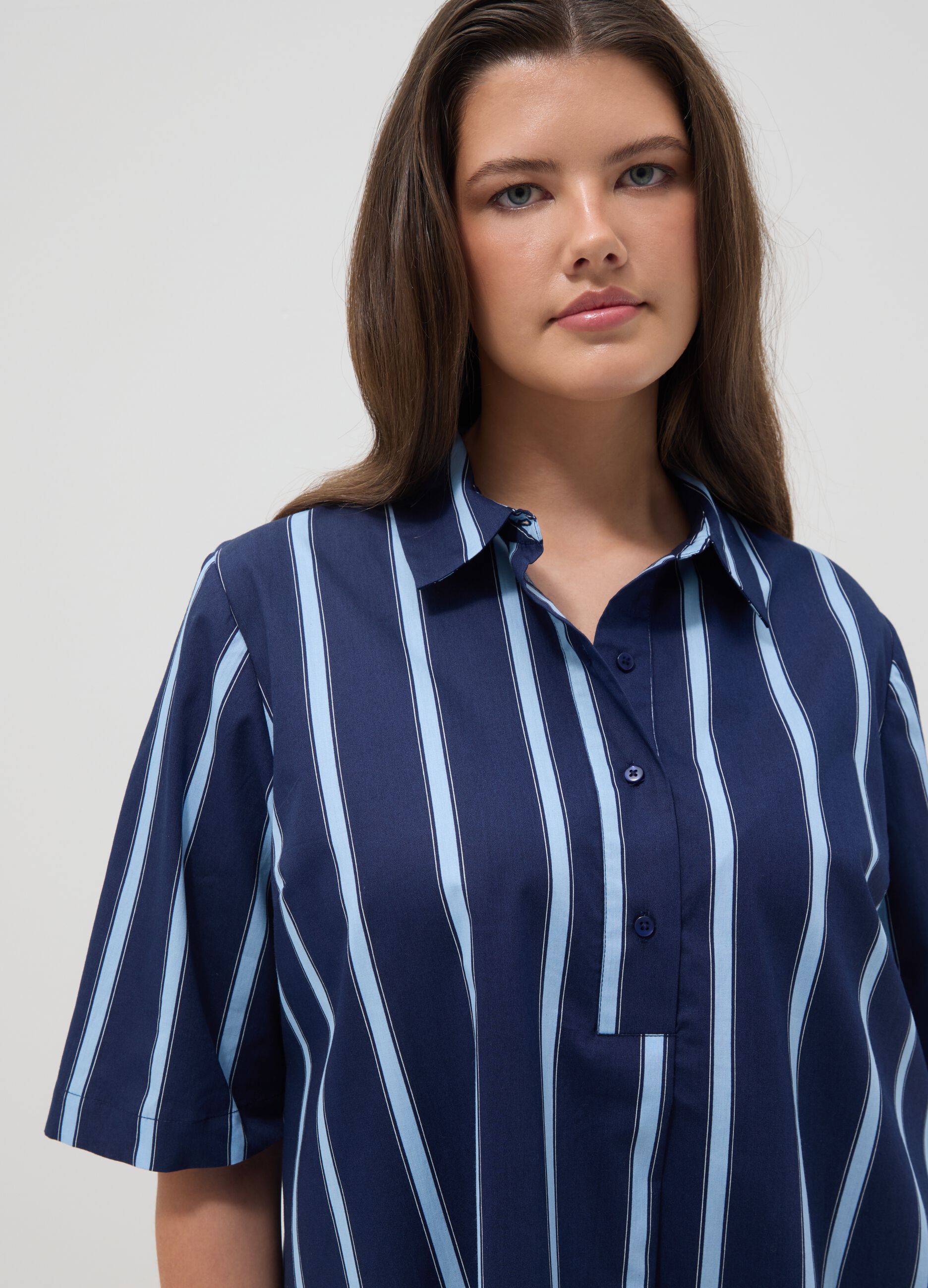 Blue striped pure cotton shirt dress