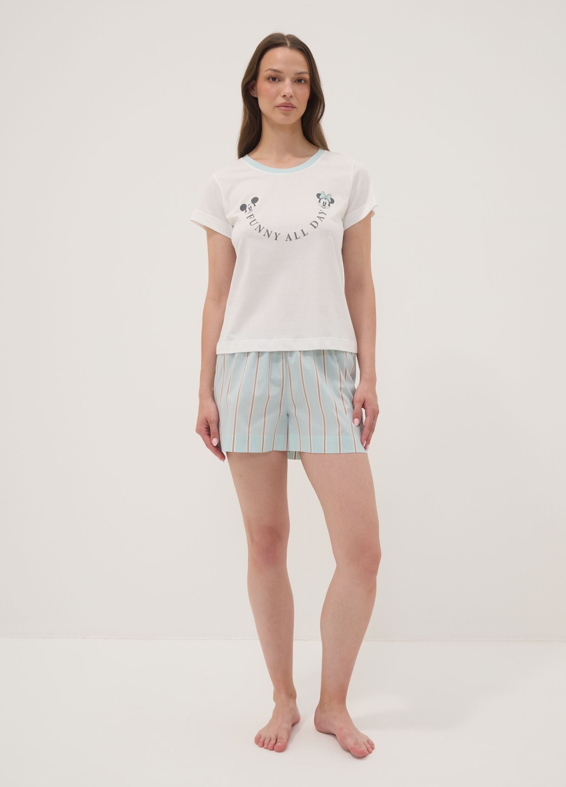 White organic cotton Mickey Mouse print pyjama T-shirt