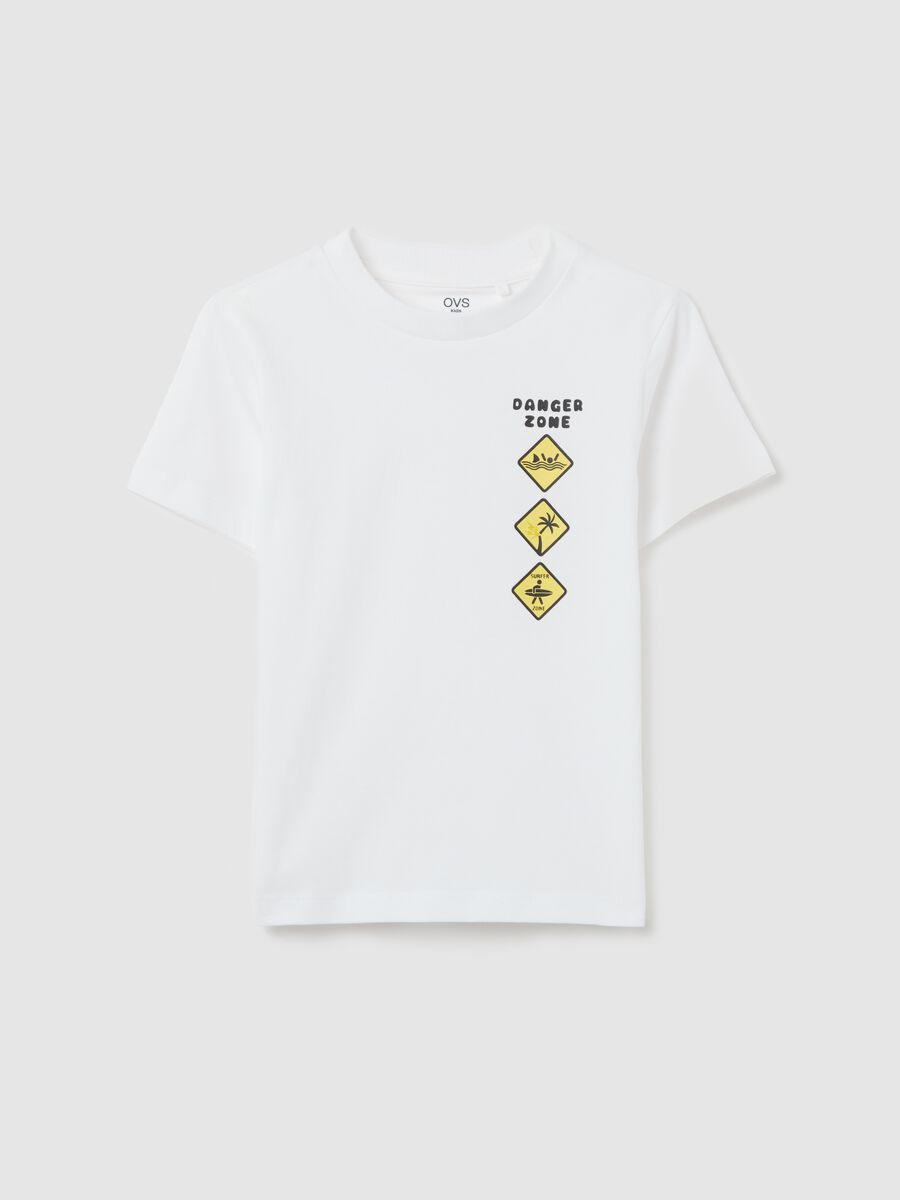 White T-shirt in cotton with "Danger Zone" print_0