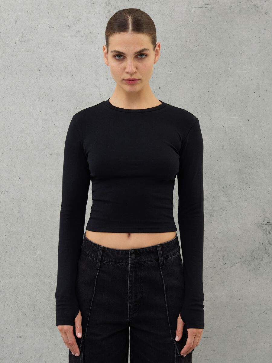 Crop Long-sleeved T-shirt Black_1