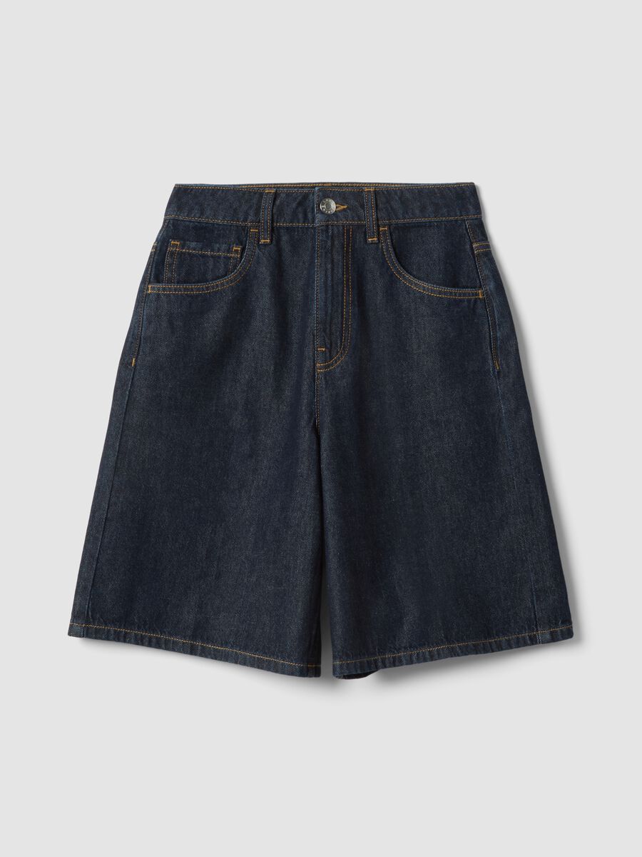 Wide leg blue denim pure cotton shorts_0