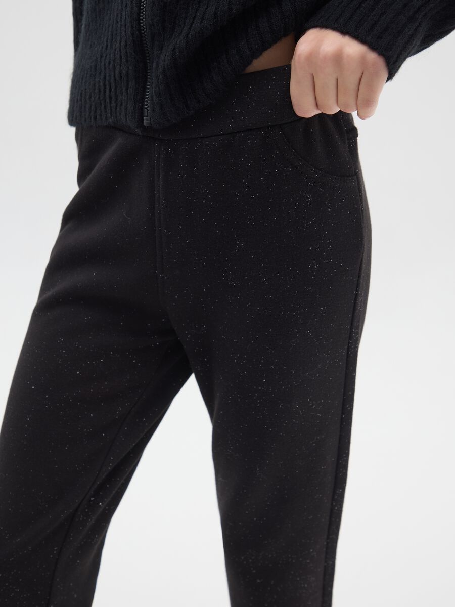 Girls' black flare treggings in stretch cotton_2
