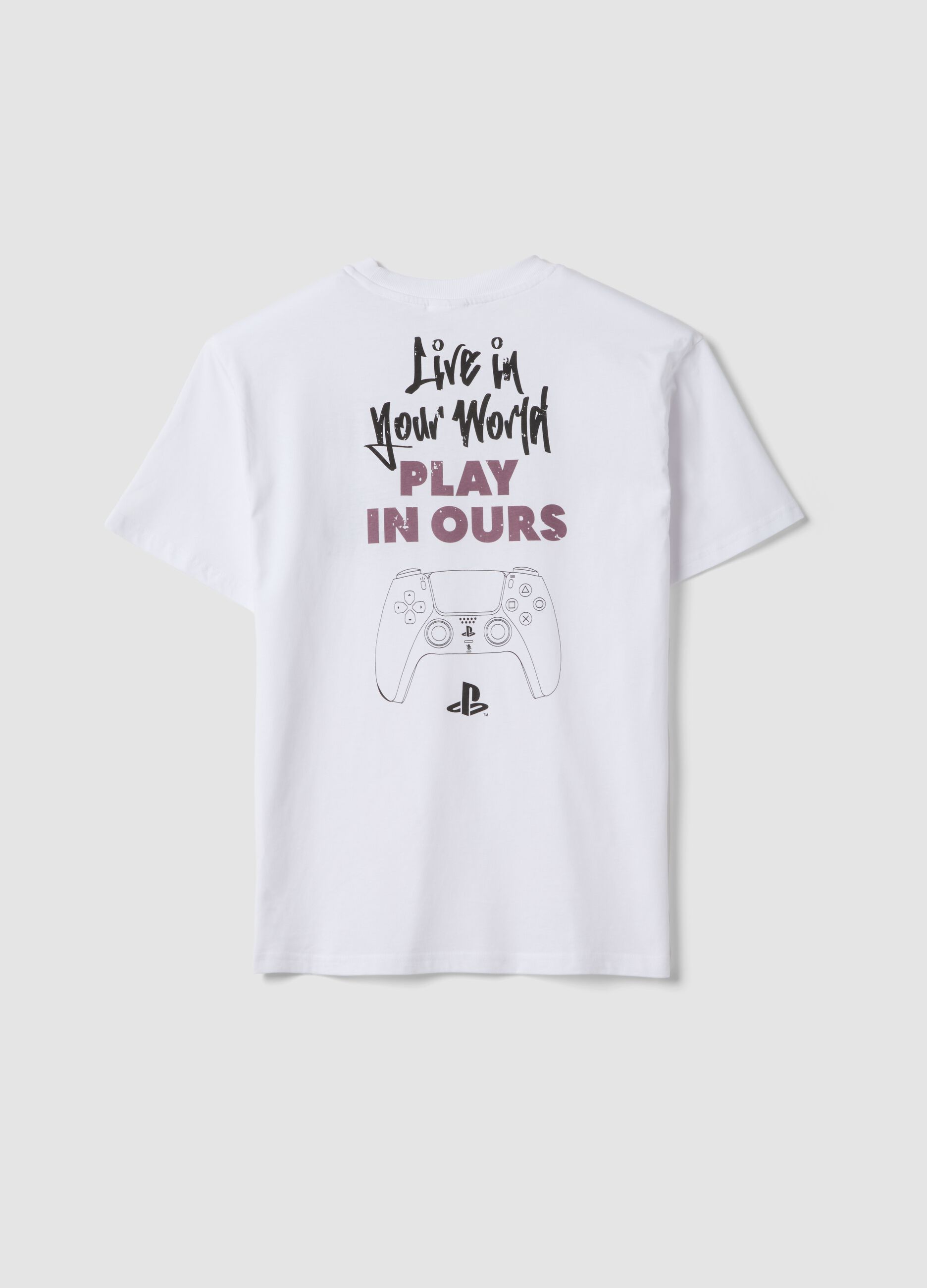 Boys&rsquo; white PlayStation logo T-shirt in pure cotton, relaxed fit