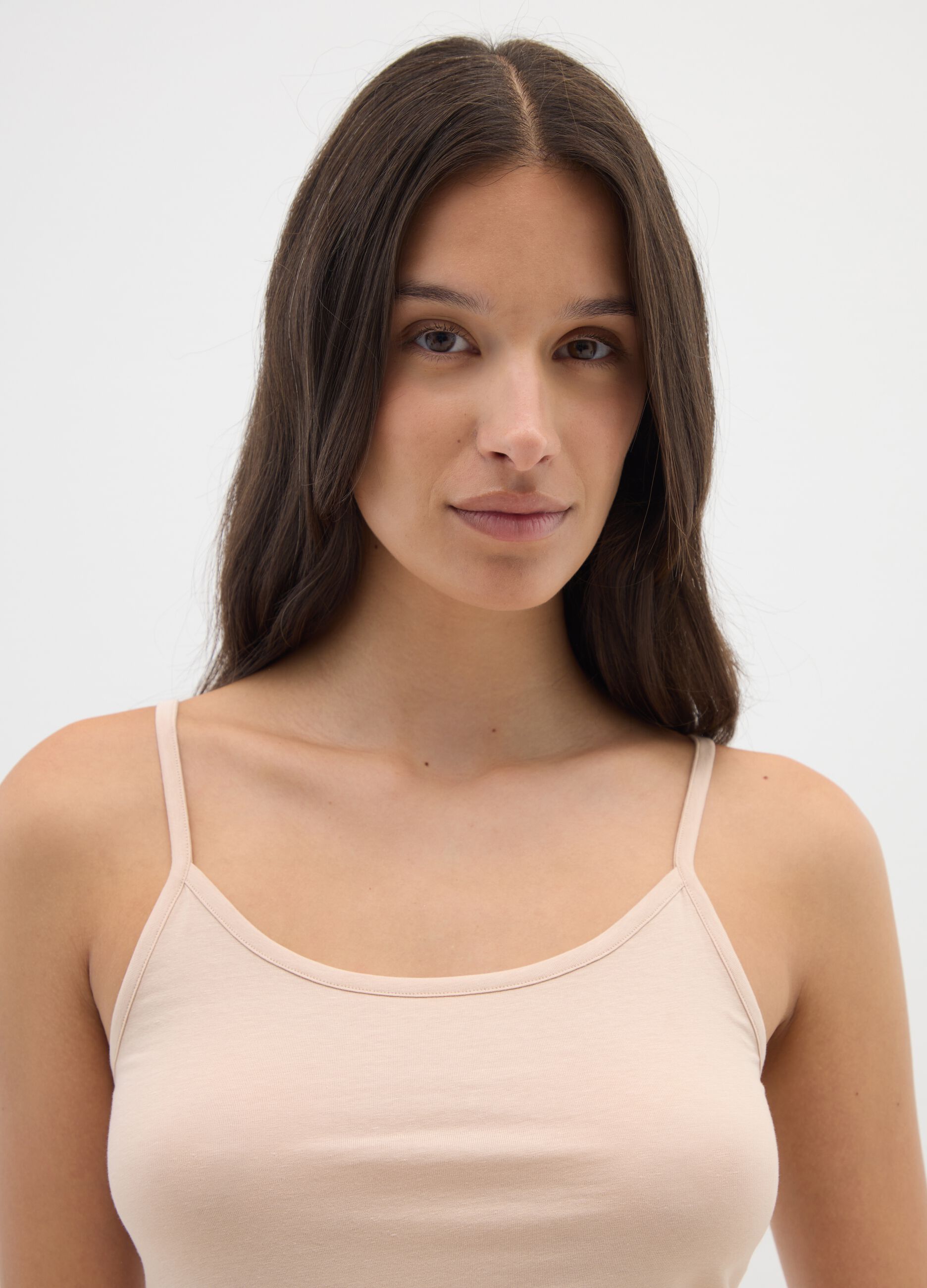 Beige Cotton Stretch Tank Top Twin Pack