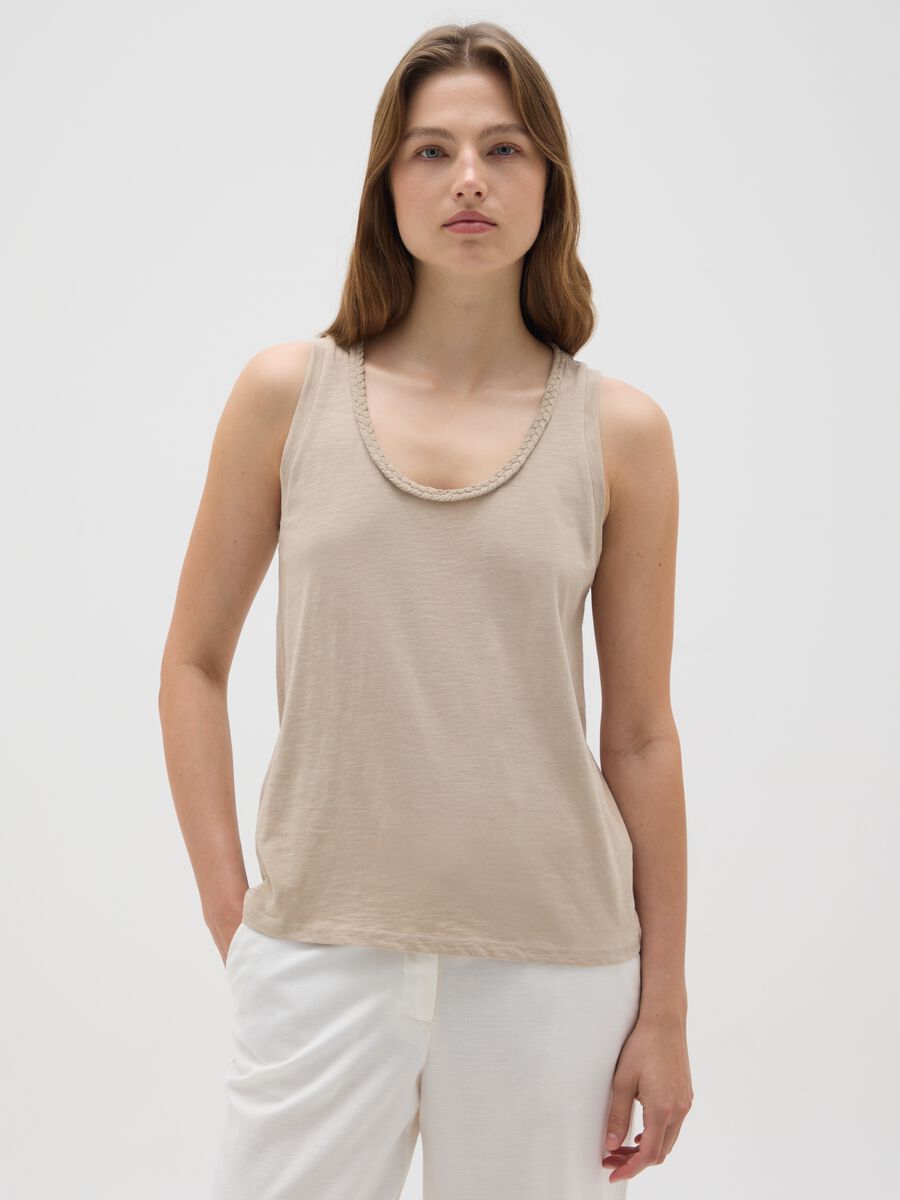 Canotta da donna in puro cotone beige regular fit_0