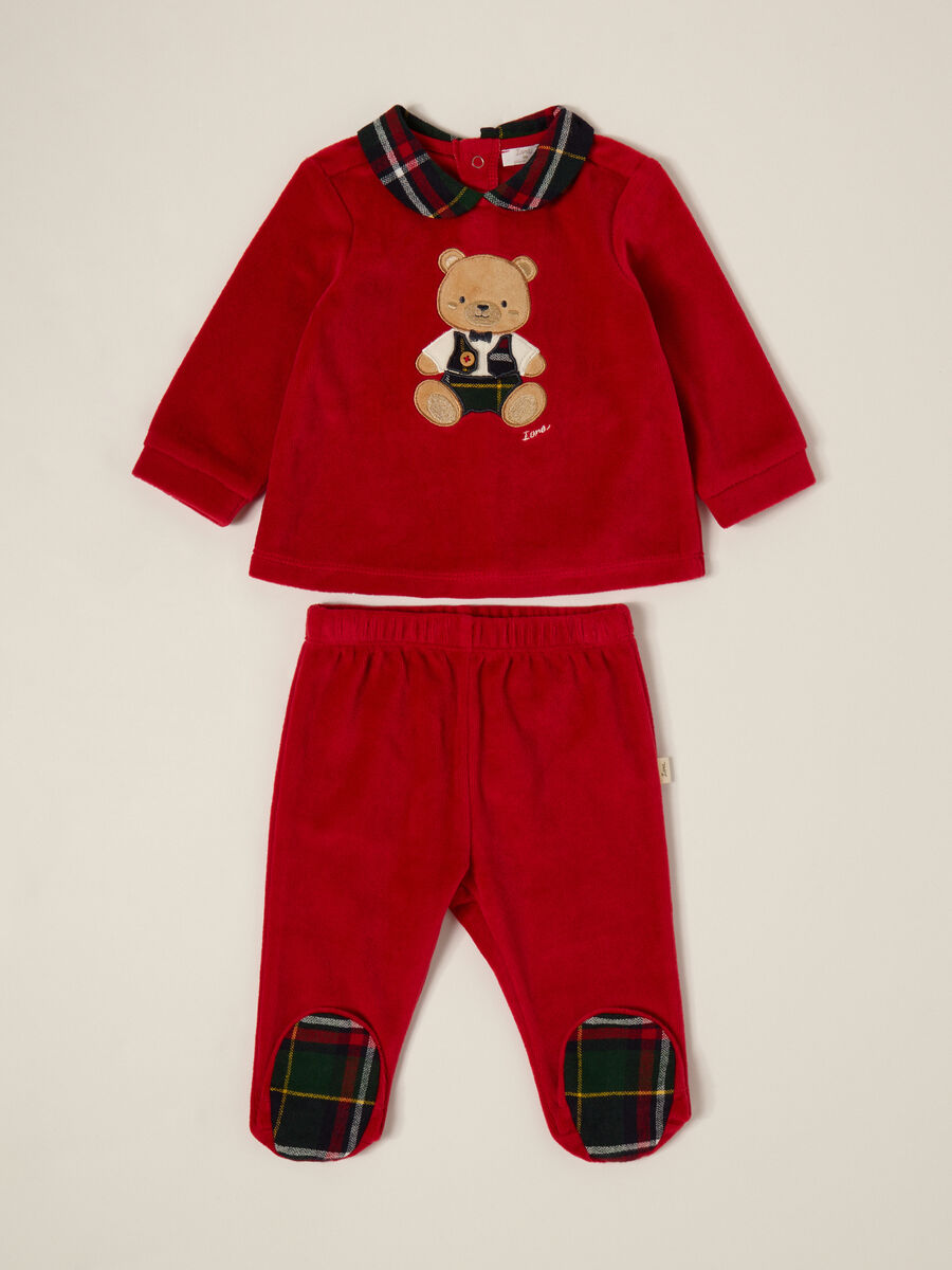 Red velour set with teddy bear_0