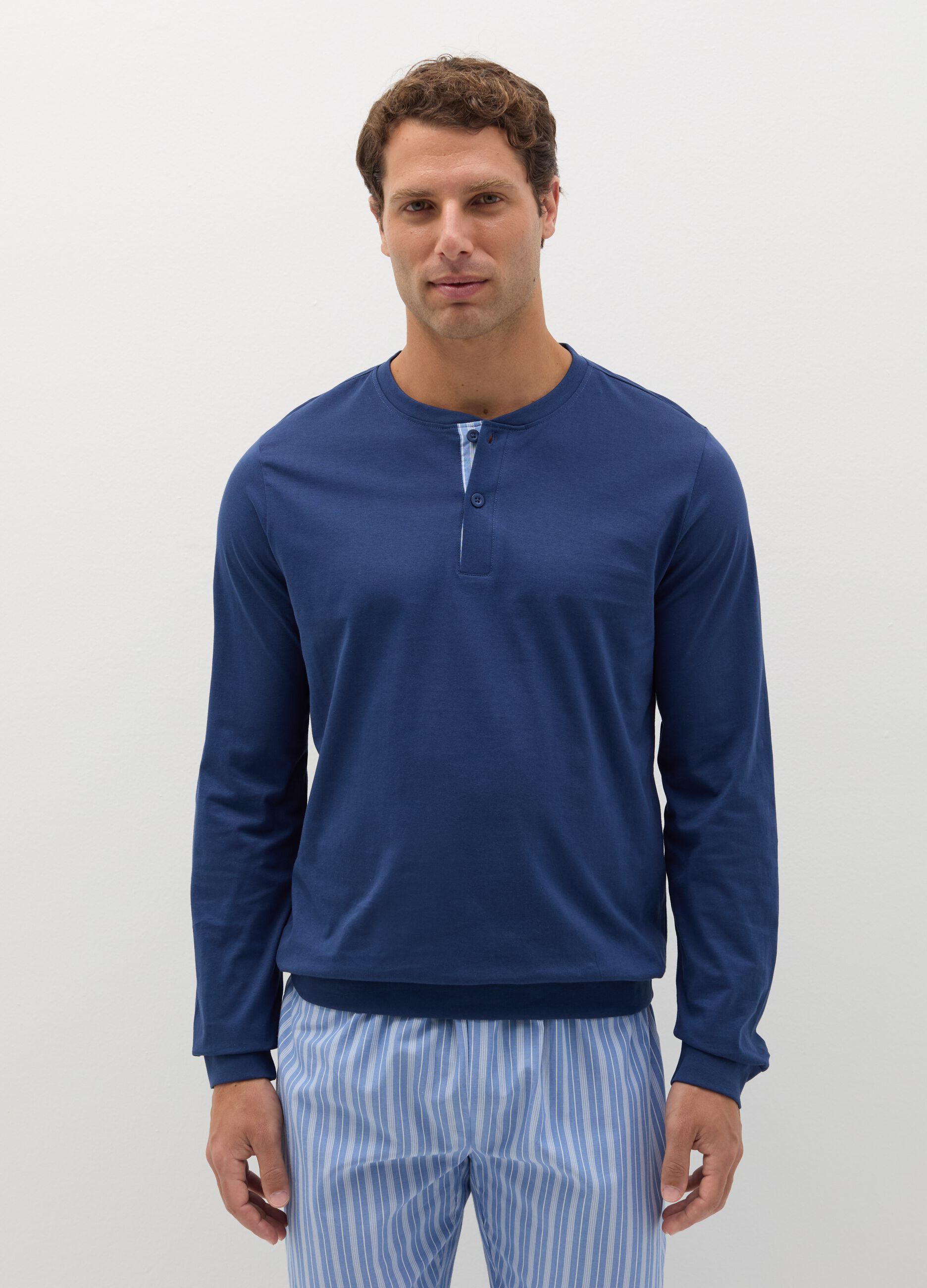 Long pyjamas with granddad neckline