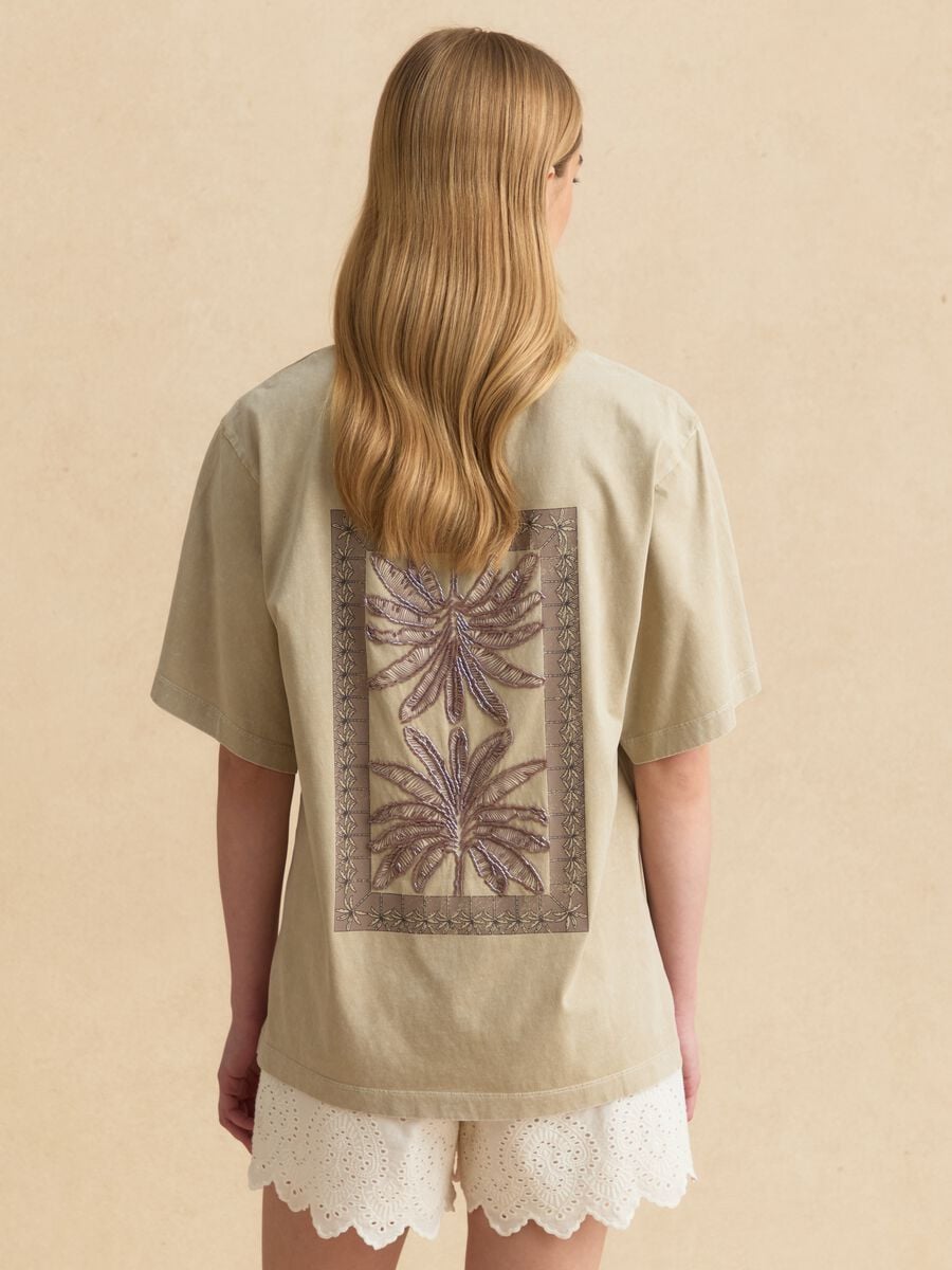 Beige short-sleeve pure cotton T-shirt_3