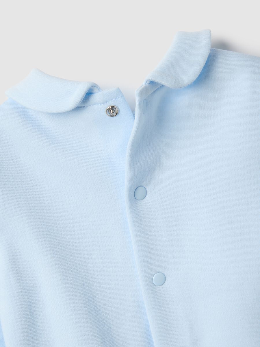 Blue pure cotton baby romper with long sleeves and embroidery_3