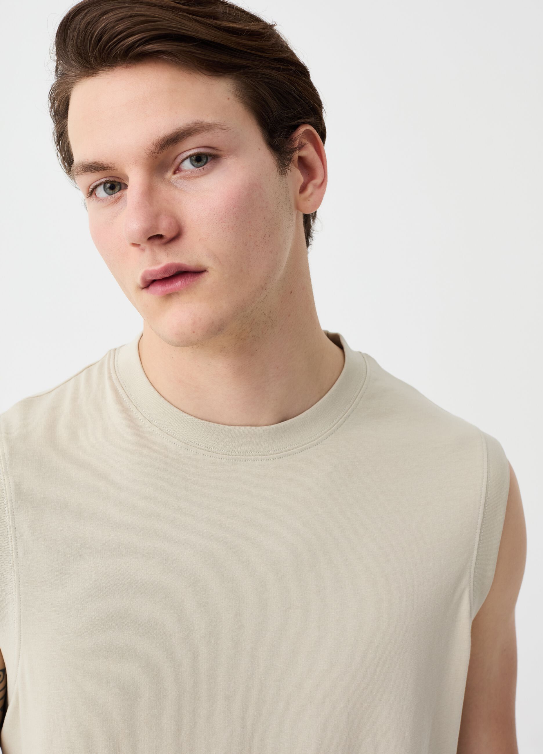 Tank top in cotone girocollo