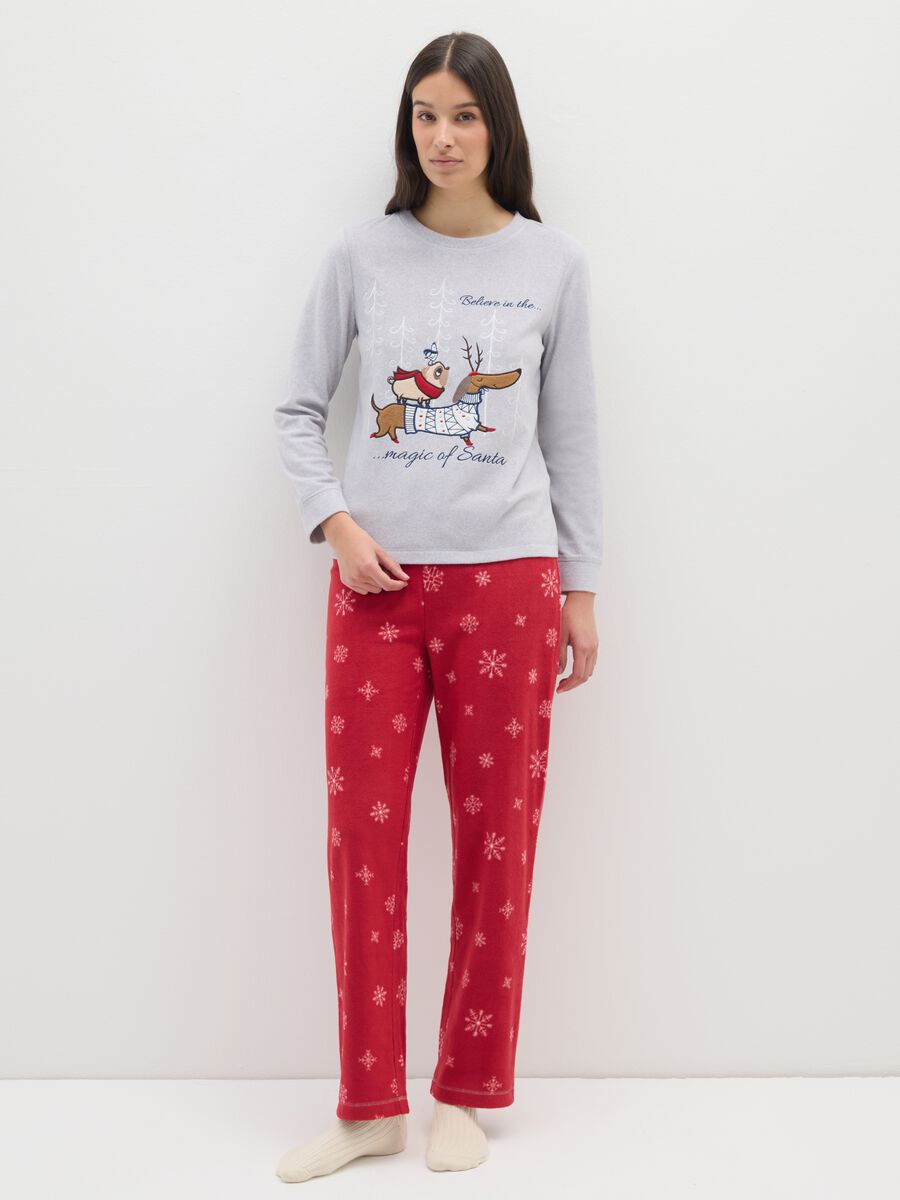 Grey and red Christmas fleece pyjamas regular fit with print_0
