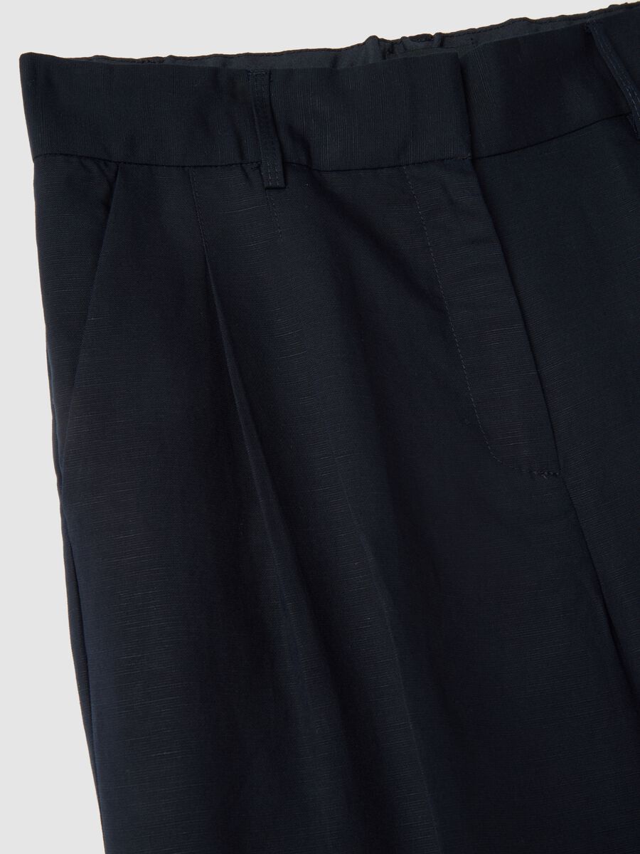 Elegant Blue Lyocell and Linen Wide Leg Trousers_5