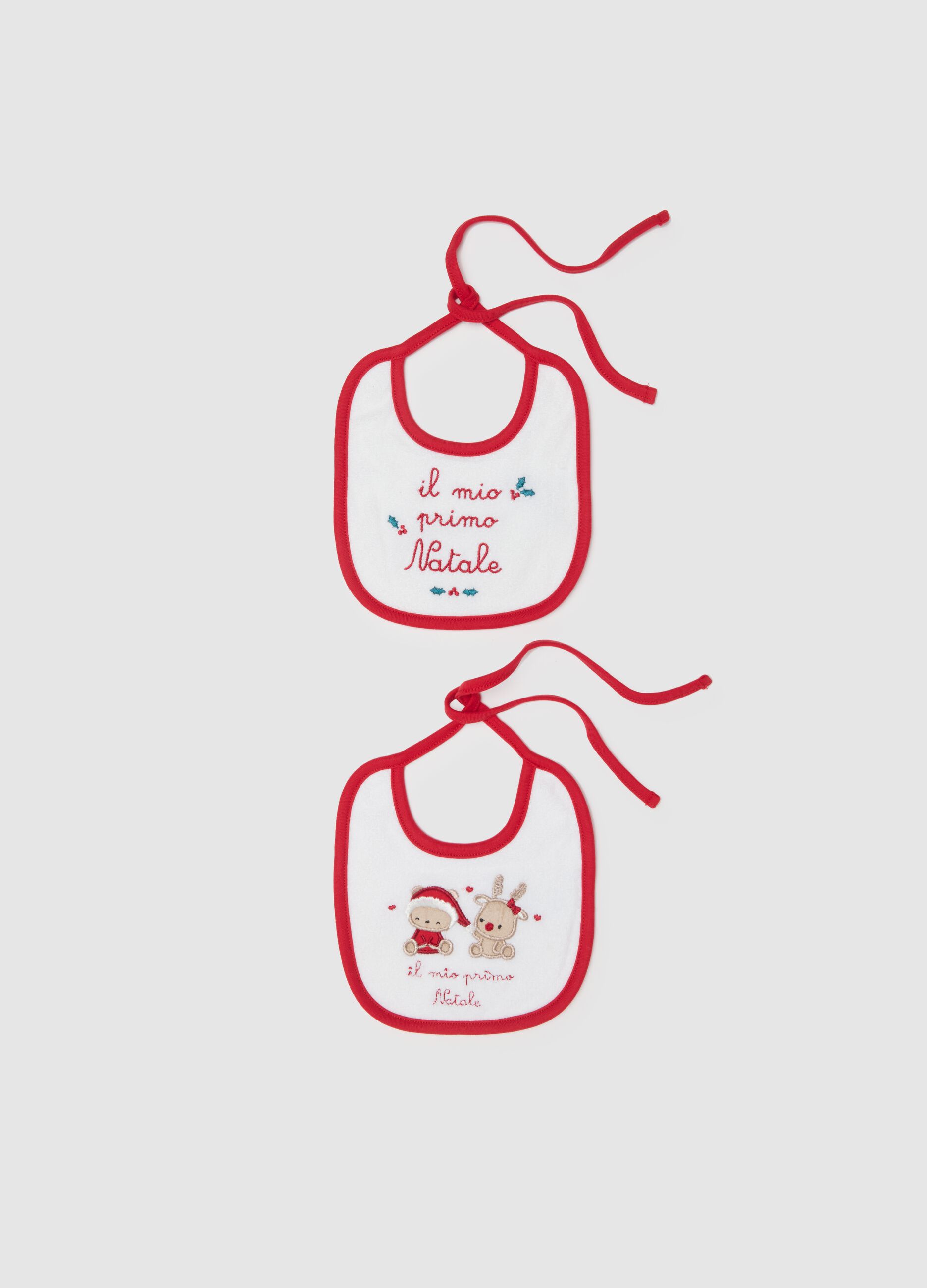 Two-pack of multicolour pure cotton Christmas bibs for newborn girl