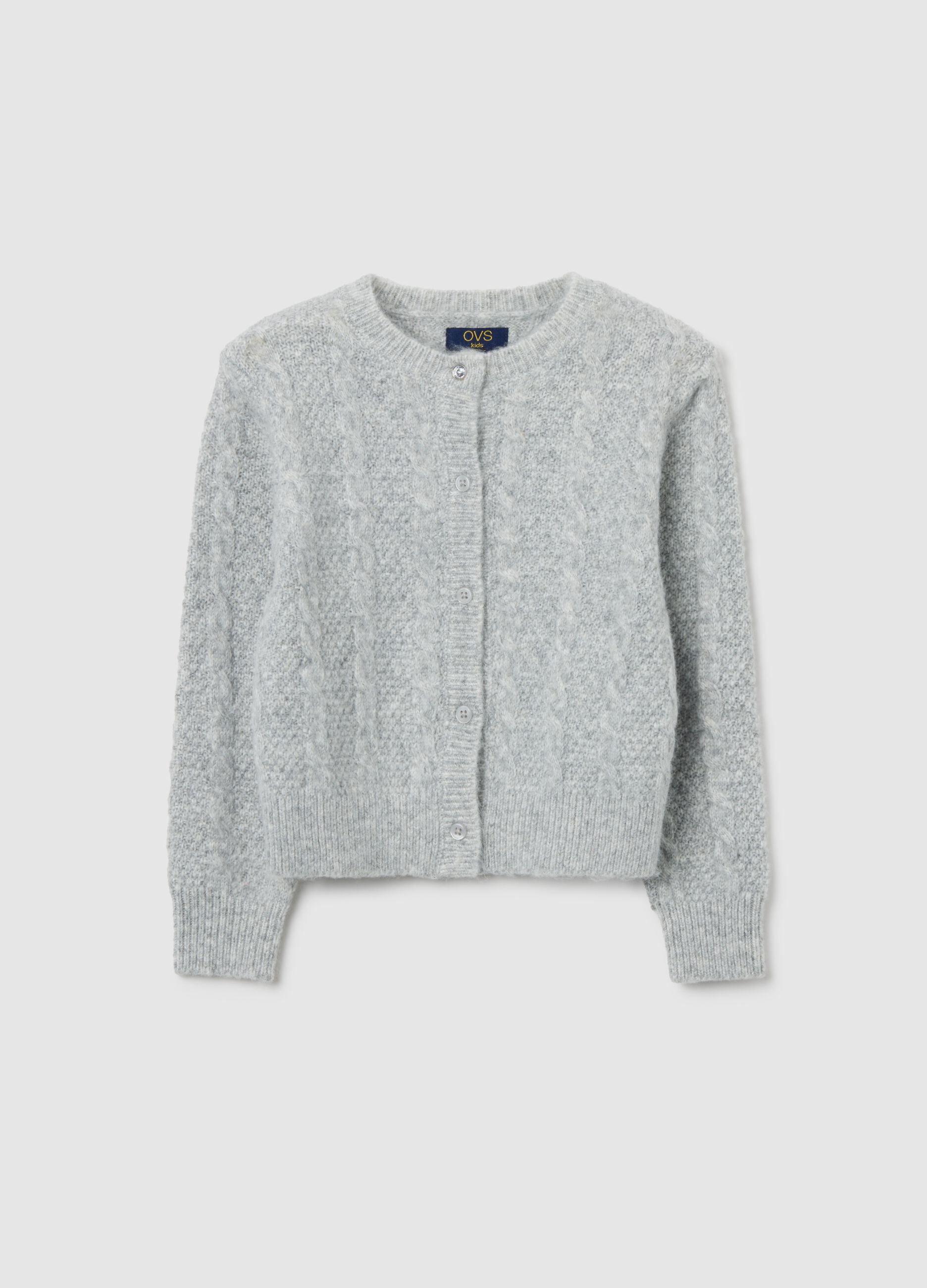 Grey regular fit girl's cardigan with buttons
